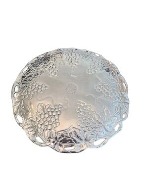 Arthur Court 12" Grape Clusters Round Platter Serving Tray Plate 1995 Aluminum